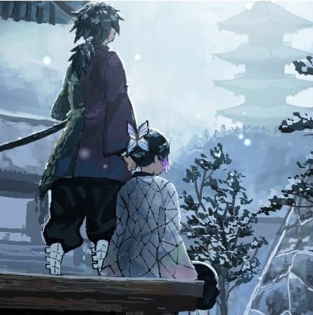 Hình Shinobu và Tomioka buồn cảm xúc