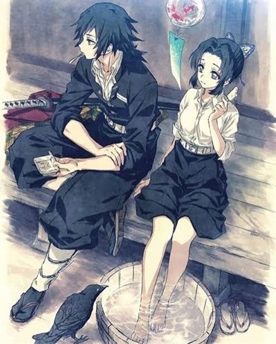 Hình Shinobu và Tomioka ngồi bên nhau