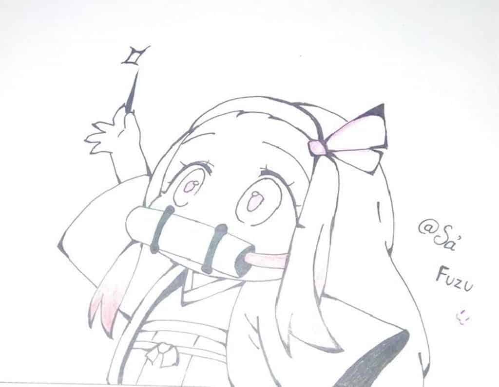 Vẽ Nezuko Chibi Đơn Giản