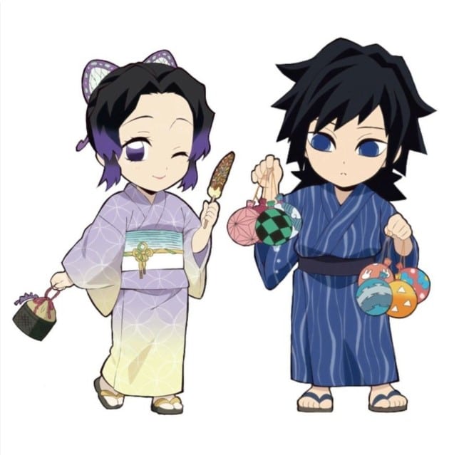 Hình ảnh Giyuu và Shinobu chibi cực lãng mạn