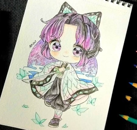 Hình vẽ Shinobu chibi đơn giản xinh xắn