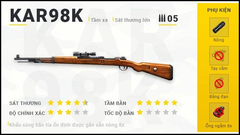 K98 là khẩu súng trường bắn tỉa với sát thương cực cao
