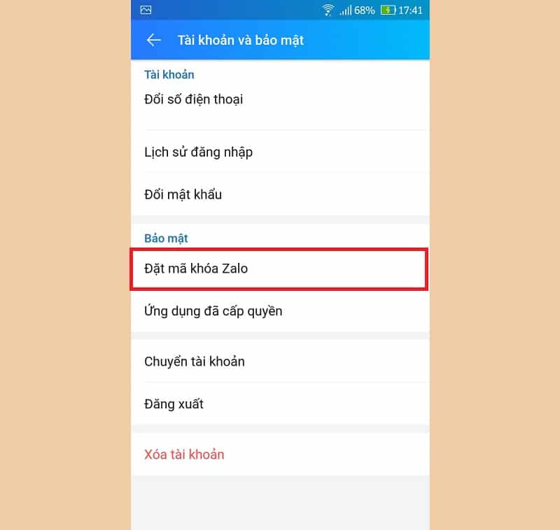 Nhấn chọn vào mục Đặt mã khóa Zalo