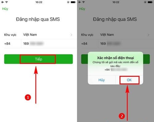 Nhấn vào nút OK để xác nhận SMS sẽ gửi về số điện thoại