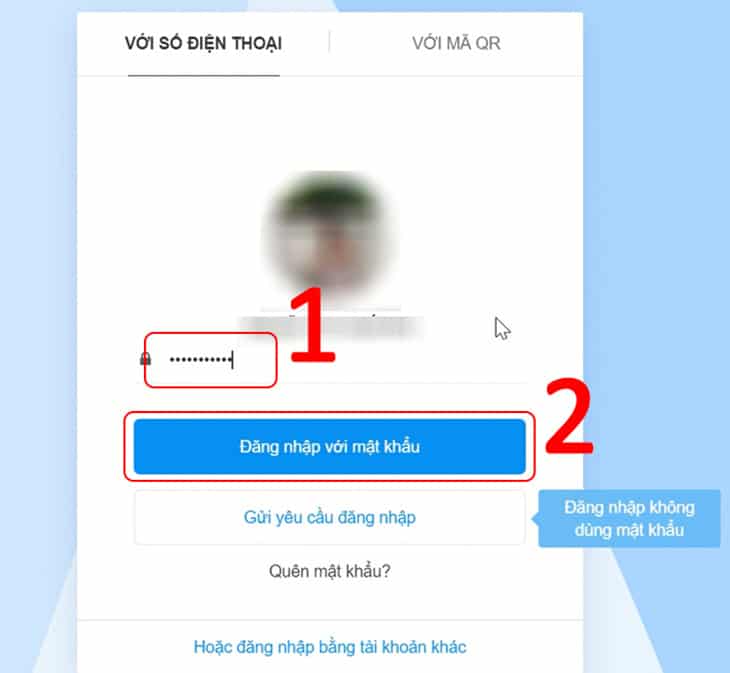 Nhập lại mật khẩu vừa đổi và chọn Đăng nhập với mật khẩu