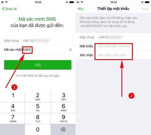 Nhập mã xác nhận chính xác