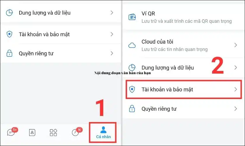 Sau đó chọn Tài khoản và bảo mật