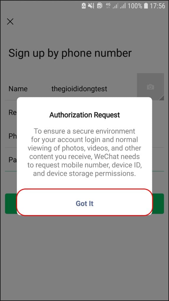 Sign Up và cho phép truy cập