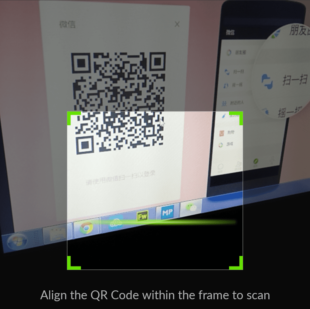 Sử dụng máy ảnh Wechat trên điện thoại để quét mã QR trên máy tính