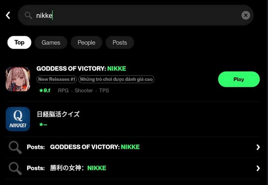 Trong ô tìm kiếm gõ Nikke