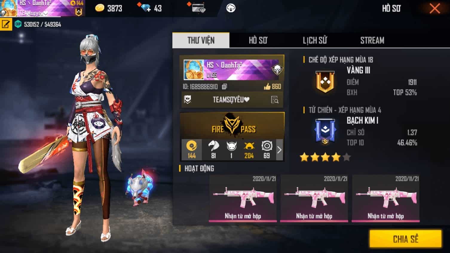 Ảnh nick Free Fire siêu giàu nữ