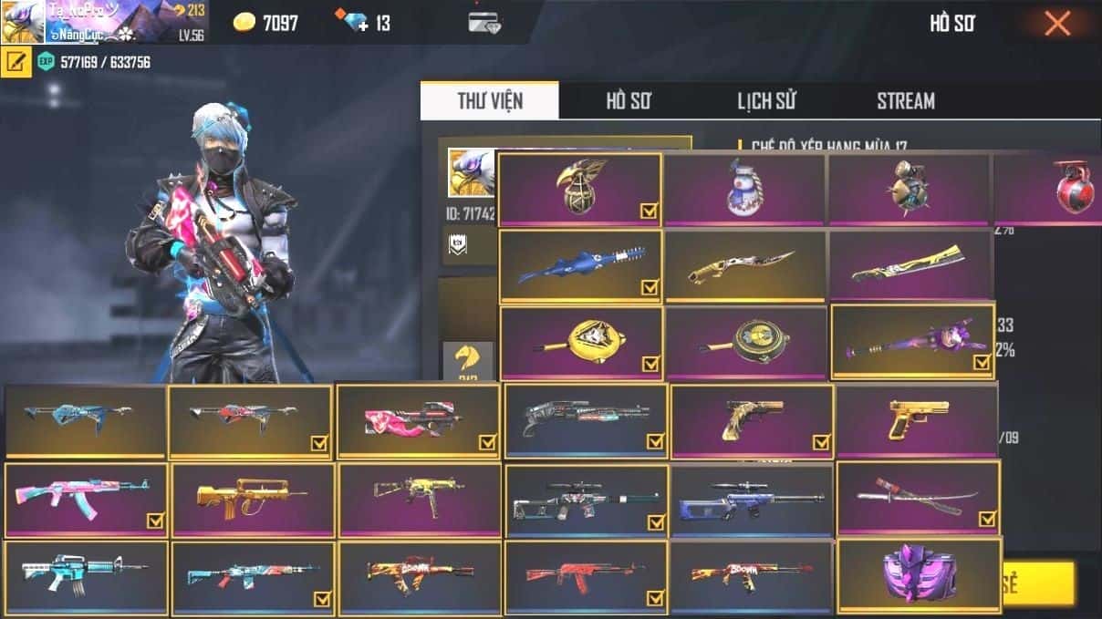 Chia sẻ bạn ảnh shop acc ff nhiều skin súng