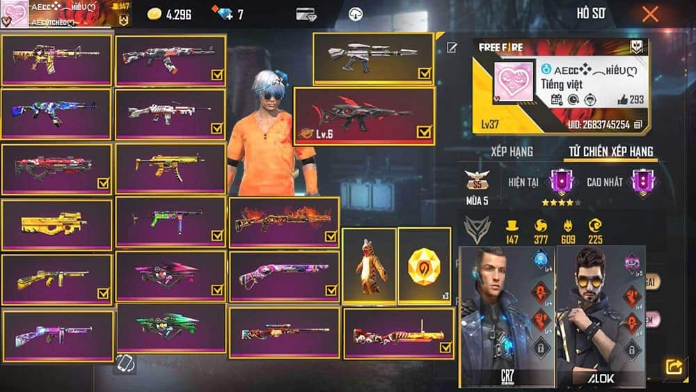 Chia sẻ bạn hình acc ff full skin súng lv7 vip nhất