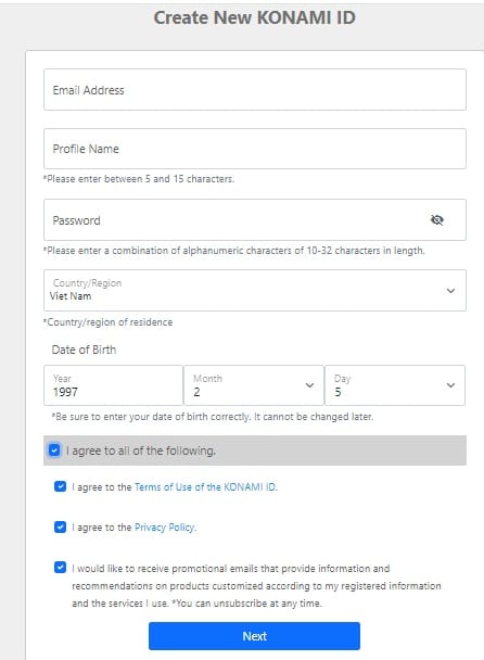 Điền email đăng ký