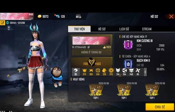 Hình ảnh nick FF nữ giàu đẹp