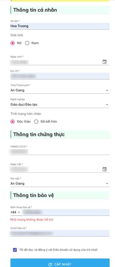 Khai báo thông tin