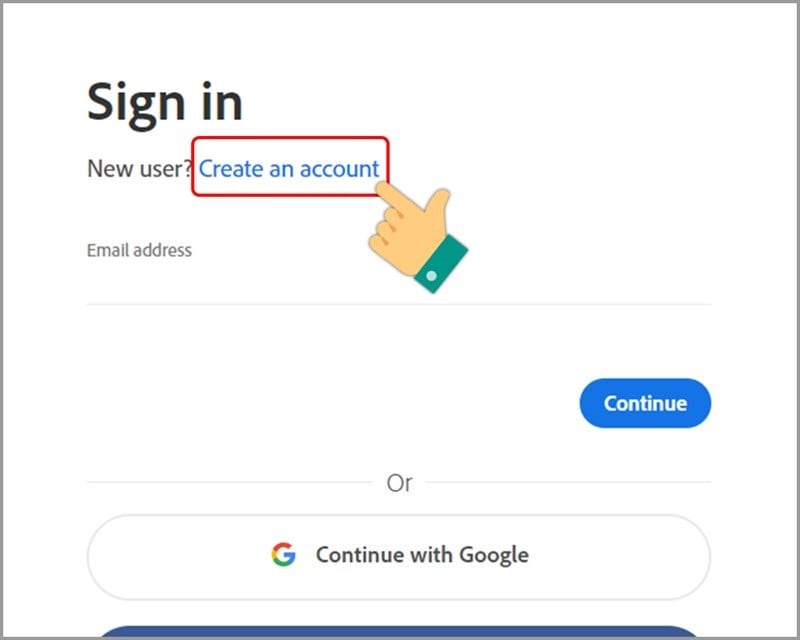 Nhấn vào Create an account