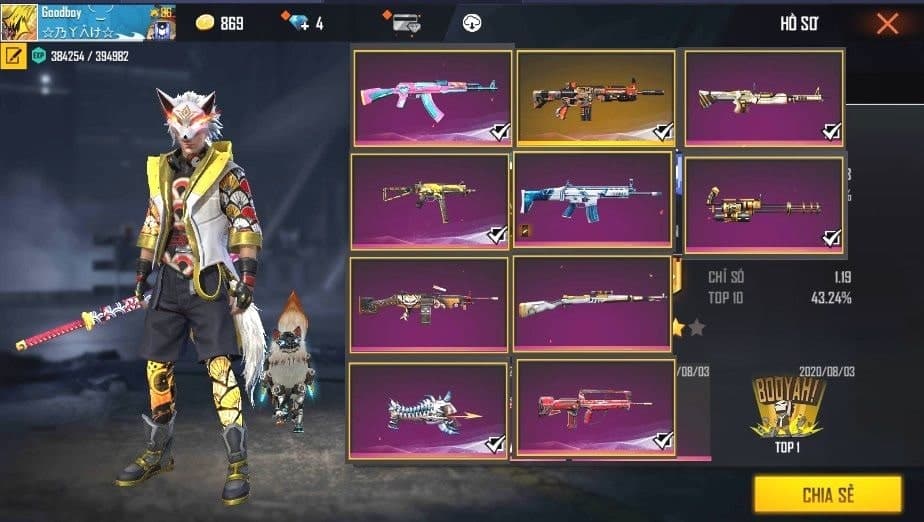 Xem ngay ảnh shop acc ff nhiều skin súng vip nhất
