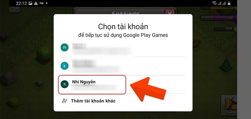 Chọn tài khoản đăng nhập