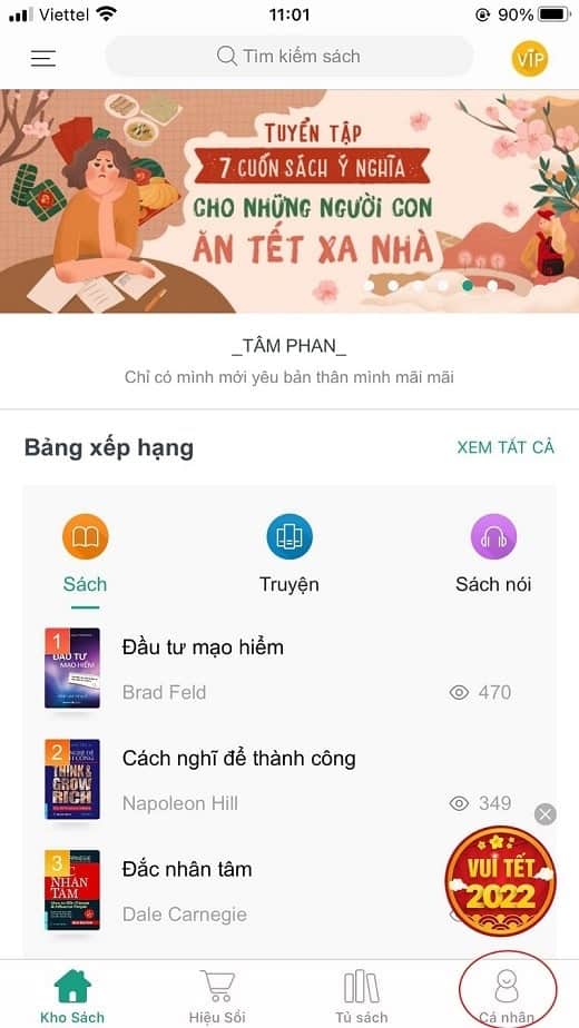 Chọn vào mục cá nhân
