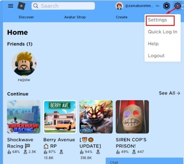 Click vào icon bánh răng