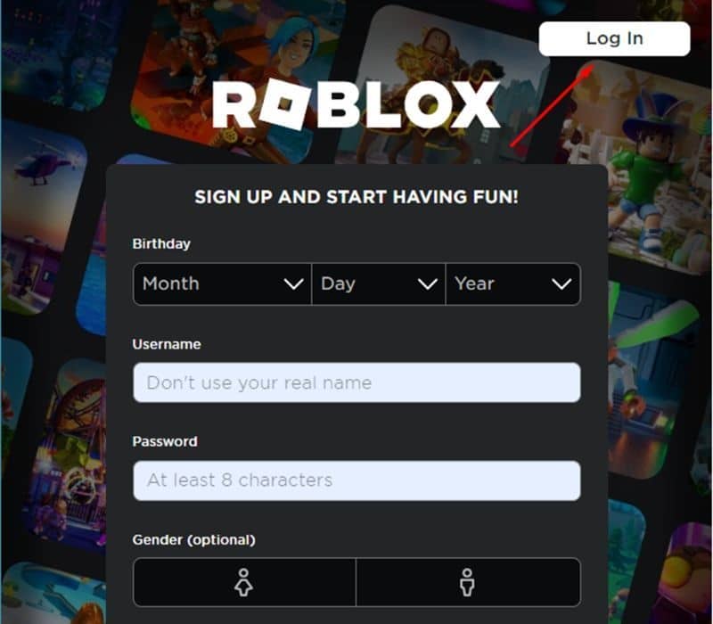 Nhấn vào log in