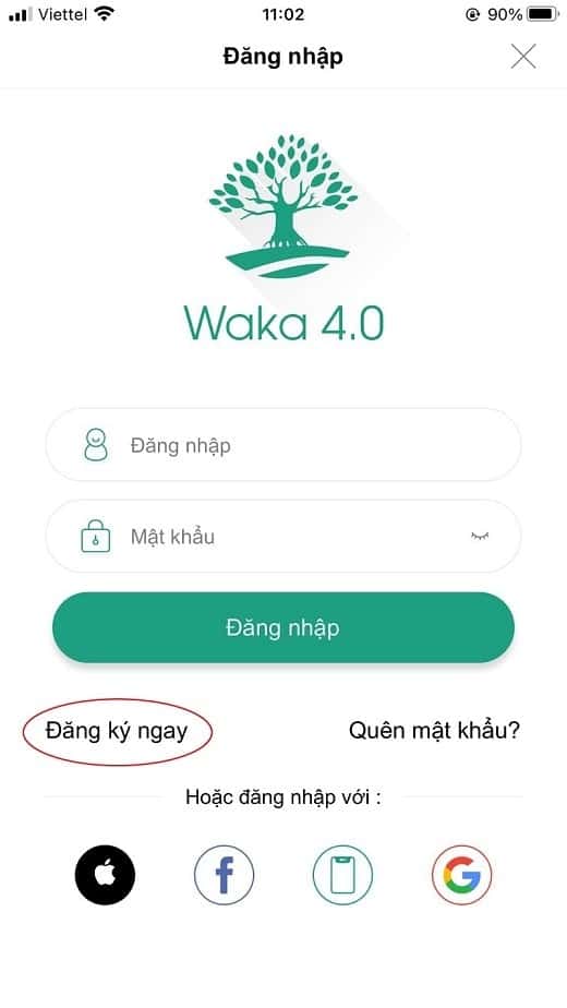 Nhấn vào mục đăng ký ngay