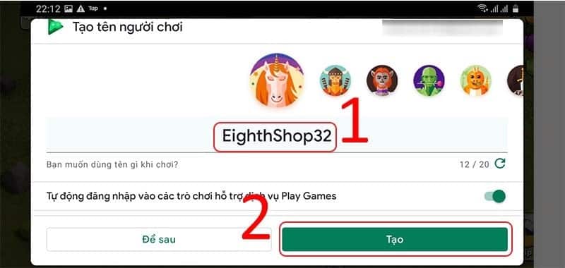 Nhập tên bạn muốn hiển thị trong game