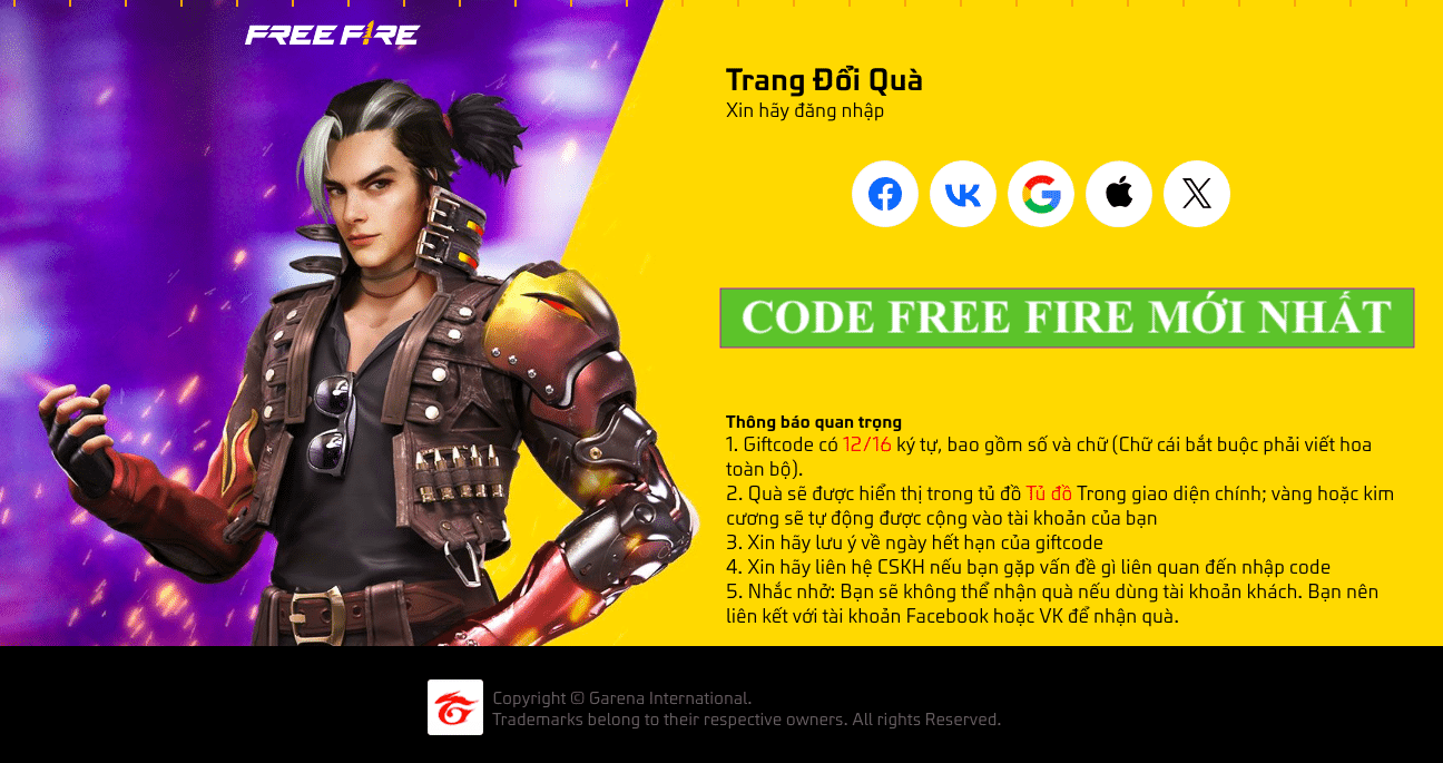 Code Free Fire MOI NHAT