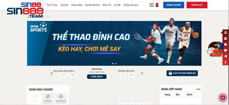 Thể thao hấp dẫn có tại trang cá cược Sin88