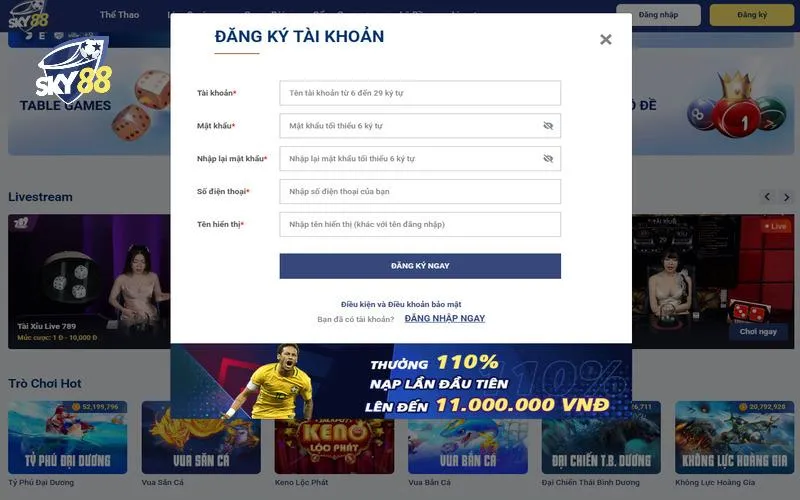 Form điền thông tin đăng ký tài khoản đơn giản