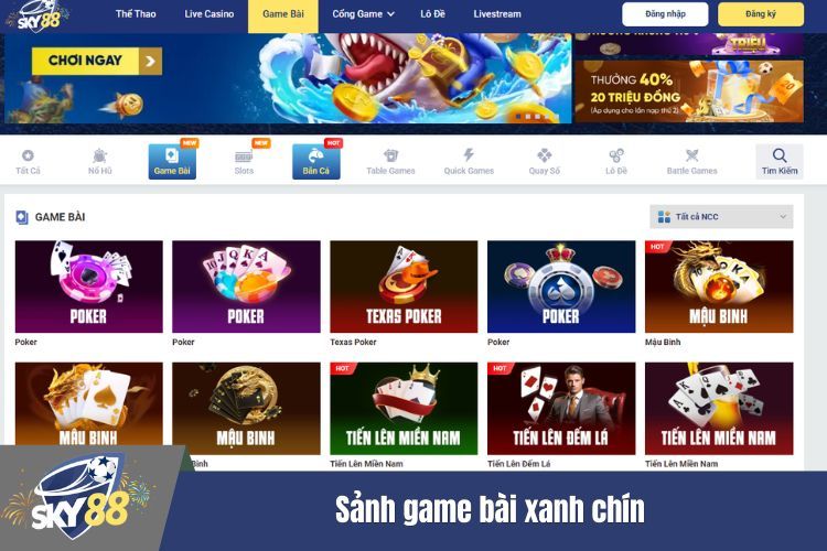 Sảnh game bài xanh chín