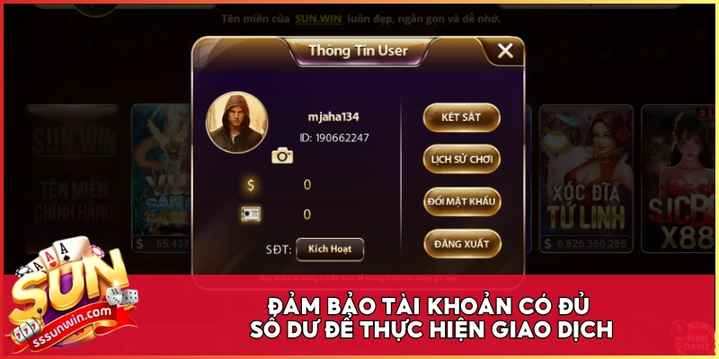 Đảm bảo tài khoản có đủ số dư để thực hiện giao dịch