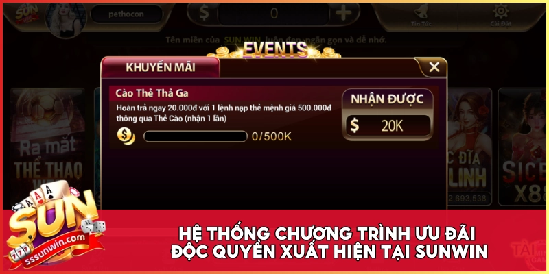 Hệ thống chương trình ưu đãi độc quyền xuất hiện tại Sunwin Hệ thống chương trình ưu đãi độc quyền xuất hiện tại Sunwin