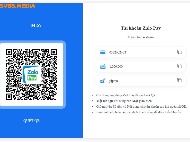 Nạp tiền Sv88 qua ví điện tử