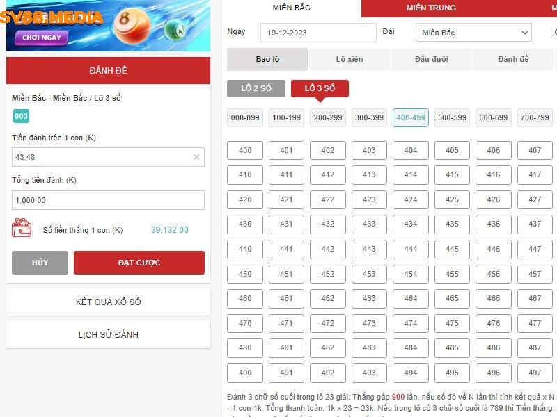 Xổ số 3 miền tại Sv88