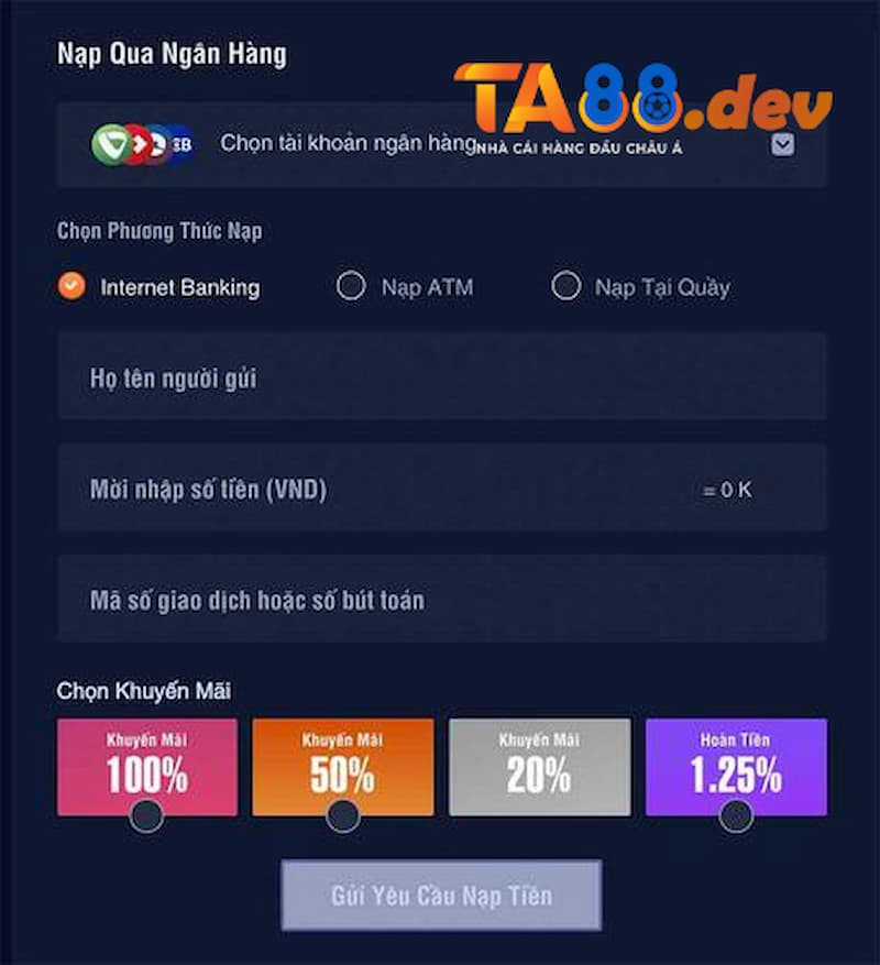 Nạp tiền qua Ngân hàng
