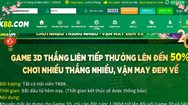 Nội dung khuyến mãi chơi game 3d thắng liên tiếp thưởng lên tới 50% có gì?