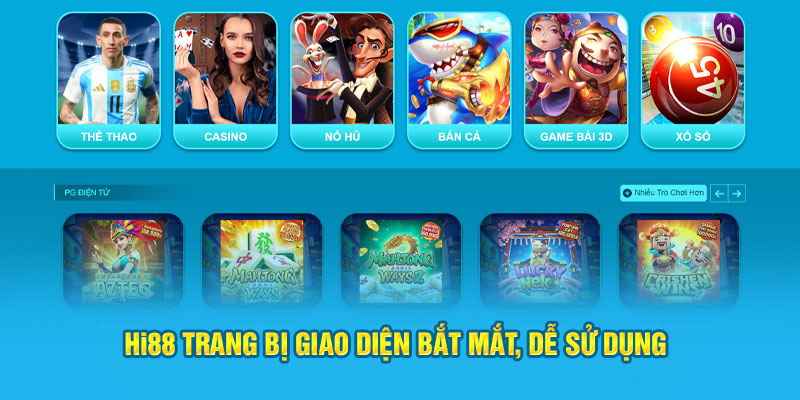 Trang chủ Hi88 trang bị giao diện bắt mắt, dễ sử dụng