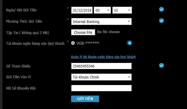 Gửi Tiền W88 Bằng Tài Khoản Ngân Hàng