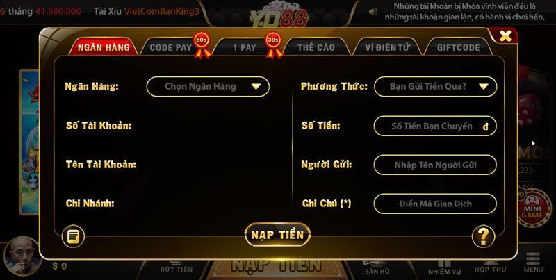 phương thức thanh toán tại YO88